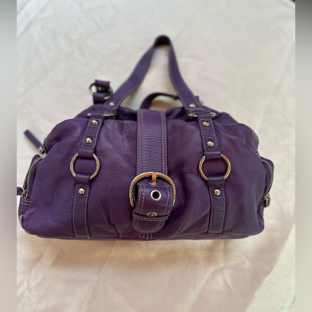 Franco Sarto Purple Italian Leather Satchel Silver Buckles
